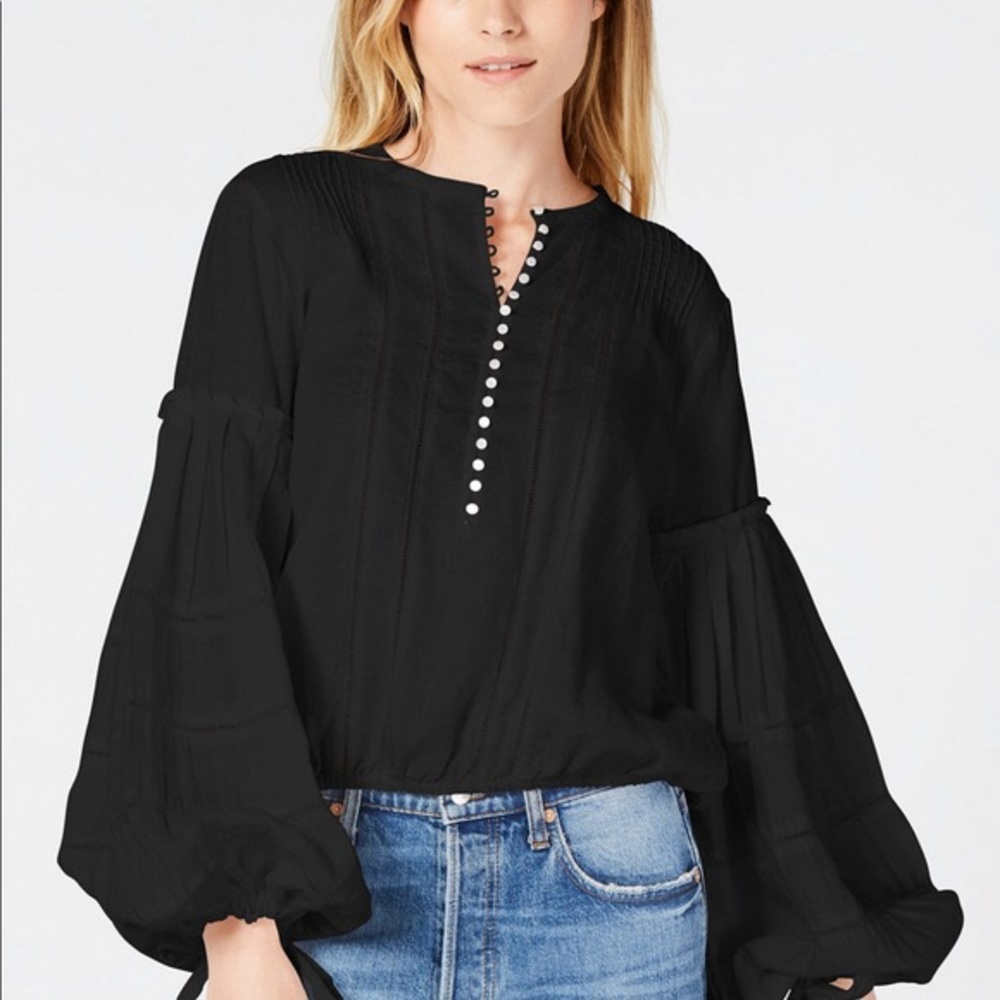 Free People Black High Swells Linen Top